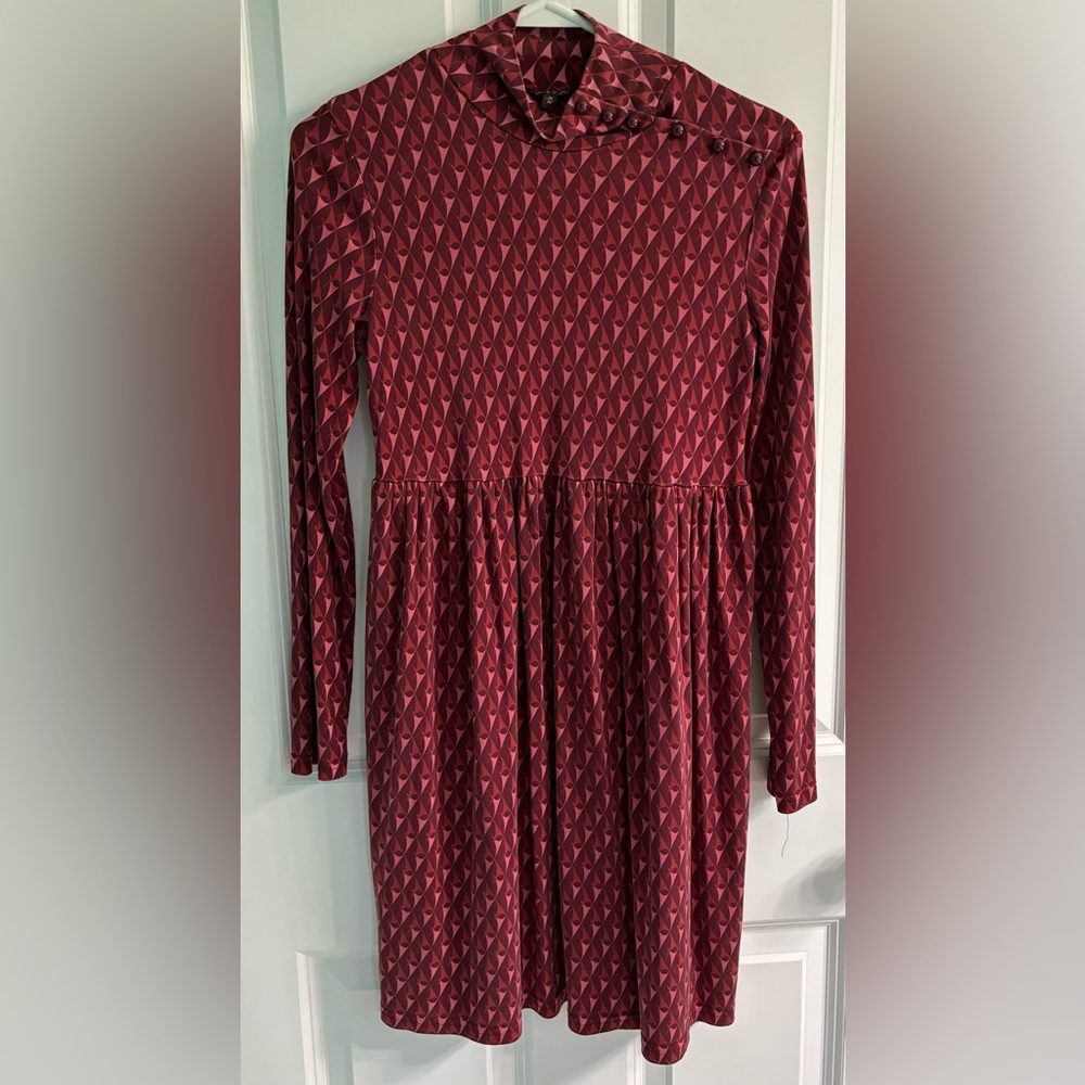 Pink Tartan Silk mock neck dress, sz M